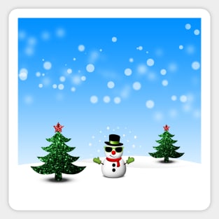 Cool Snowman and Sparkly Christmas Trees Sticker